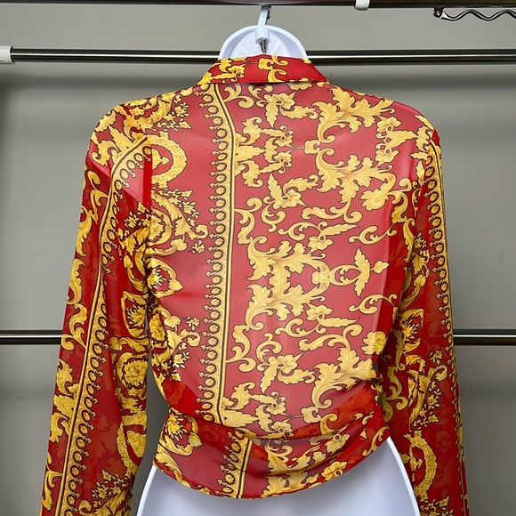 Nasty Gal Sheer Baroque Print Tie-Front Blouse - Picture 2 of 4